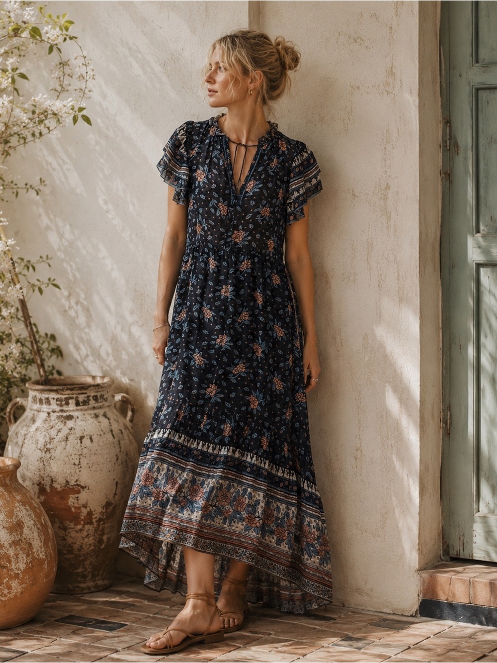 Ulla Johnson sz 0 draped Floral Print Midi Dress great condition